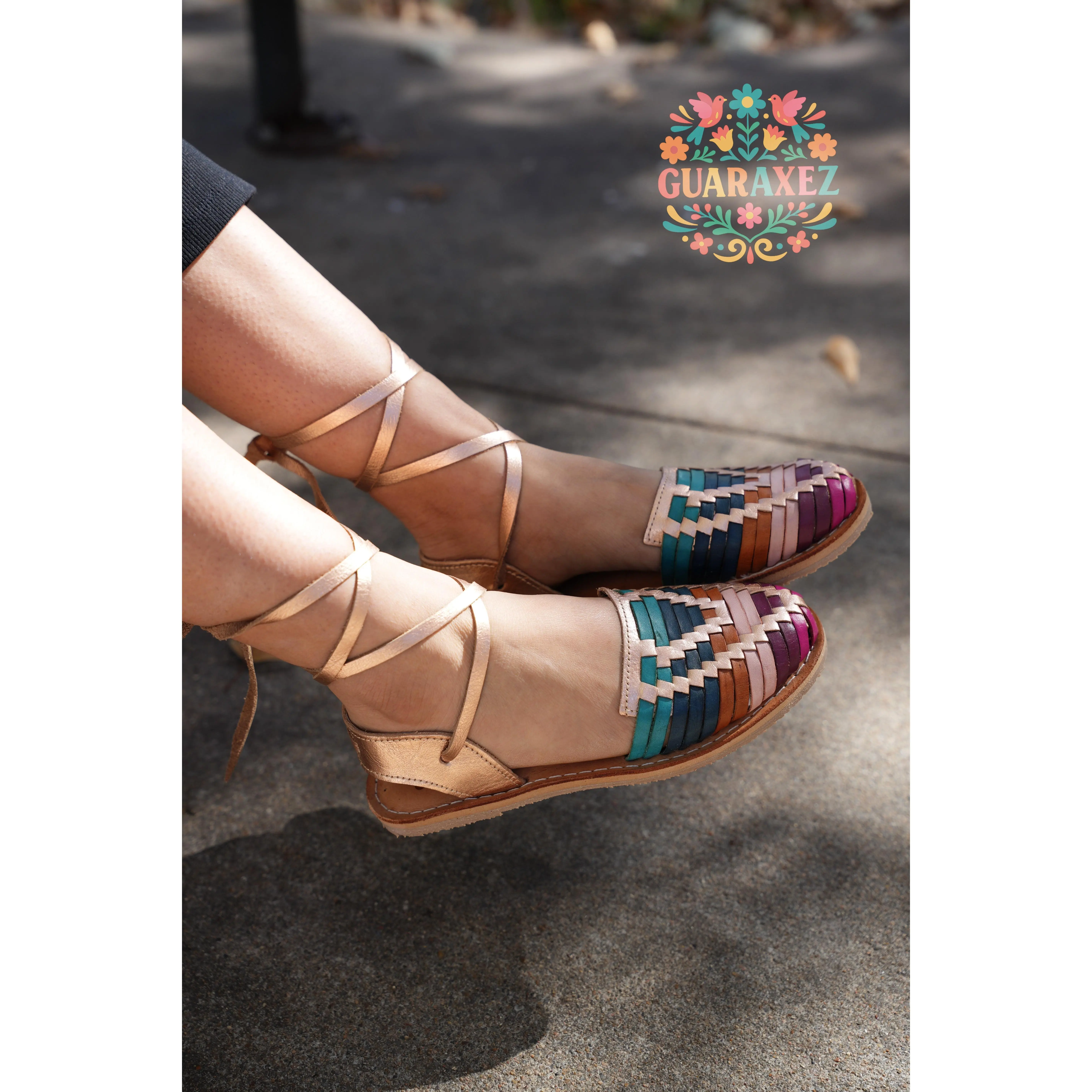 Samara Mexican Lace-Up Leather Sandals for Women - Comfortable Summer Footwear with Tropical Color Design