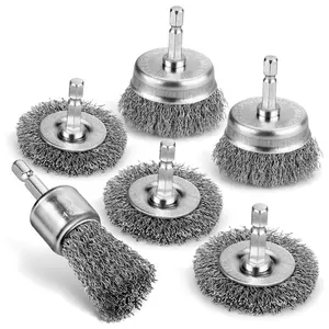 6Pcs Professional Wire Wheel, Carbon Steel Wire Brush for Drill, Drill Cup Brush for Cleaning Rust, Wire Brush Drill Attachments with 1/4 Inch Hex Shank