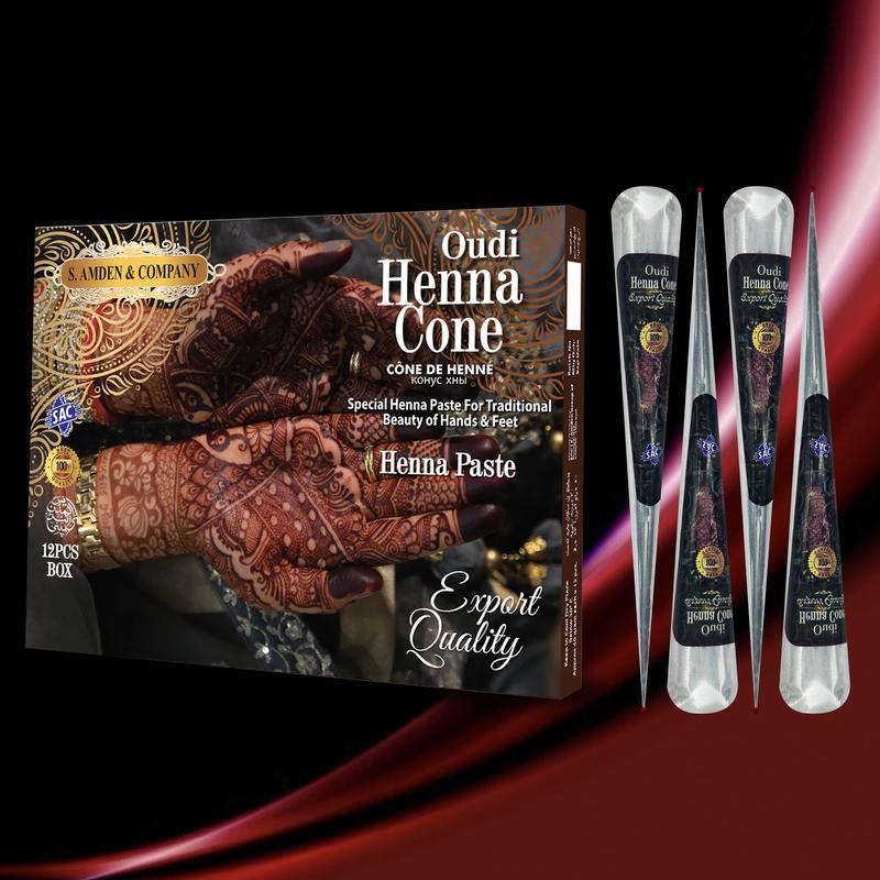 Oudi Henna Cone 100% Natural Temporary Tattoo Cream Cone 1 Cone 31g Body Paint Freckles Reddish Brown for Men Women Forearm Tribal Wolf 7-15 Day Tatuajes Temporales Waterproof Angel Flower Tattoos