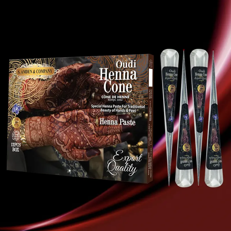 Oudi Henna Cone 100% Natural Temporary Tattoo Cream Cone 1 Cone 31g Body Paint Freckles Reddish Brown for Men Women Forearm Tribal Wolf 7-15 Day Tatuajes Temporales Waterproof Angel Flower Tattoos