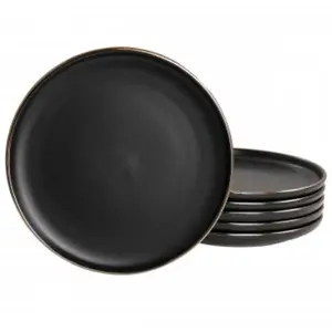Elama ELM-PAUL6S Paul Sto are Salad Plate Set in Matte Black with Gold Rim - 6 Piece