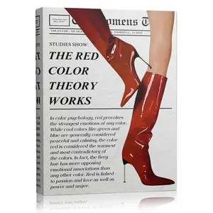 The Red Color Theory Works Red Boots Fashion Canvas Wall Art, Retro Newspaper Style Print, Aesthetic Dressing Room Decor, Trendy Fashion Poster, Gift for Shoe Lovers