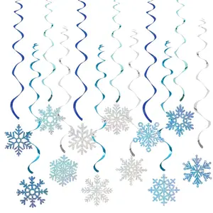 24 Frozen style blue and silver snowflake vortex decorations Rainbow ceiling streamerssuitable for Christmas And birthday partie