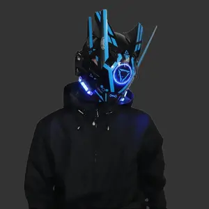 LED Light-Up Cyber Mecha Mask, Techwear Cosplay Helmet