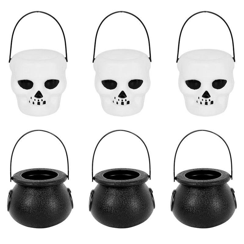 6count Mini Halloween Candy Bucket Pot Witch Skeleton Cauldron Holder Jar Trick Or Treat Halloween Party Decoration Props Kids Toy