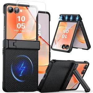 Magnetic Case for Samsung Galaxy Z Flip 7 [Built-in Screen Protector & Hinge Protection] [Foldable Invisible Stand] Military-Grade Shockproof Full-Body Protection