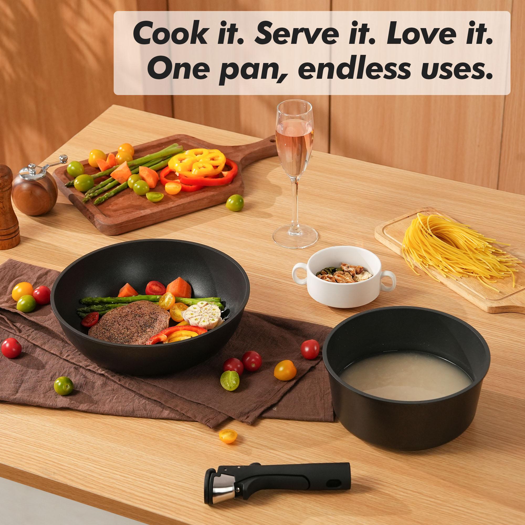 SENSARTE 23pcs Nonstick Pots and Pans Set - Kitchen Cookware Set with Detachable Handle - Includes Pizza Pan & Kitchen Utensils - Ideal for Home Cooking, RV, Camping - Dishwasher/Oven Safe