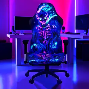 1Set Misty Flame Skull Pattern UV Blacklight Reactive Glowing Gaming Chair Fabric Computer Game Chair Cover, Milk Fiber Fabric With Elastic And Detachable Design That Is Machine Washable. Suitable For Office, Bedroom And Game Chair Decoration.