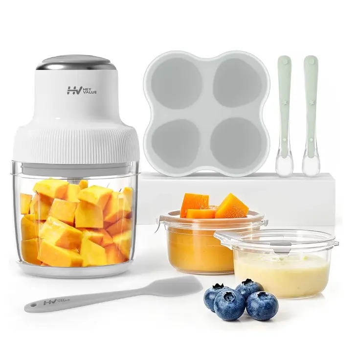 HEYVALUE Baby Food Maker - 13-in-1 Baby Food Blender Gift Set with Freezer Tray, Silicone Spoons, Spatula, Gray