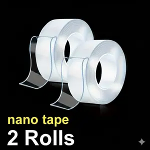 【2PCS】Ultra-strong Double Sided Adhesive Nano Tape Transparent Reusable Waterproof Tapes Heat Resistance for Bathroom Home Decoration 19.68FT Traceless Magic Tape