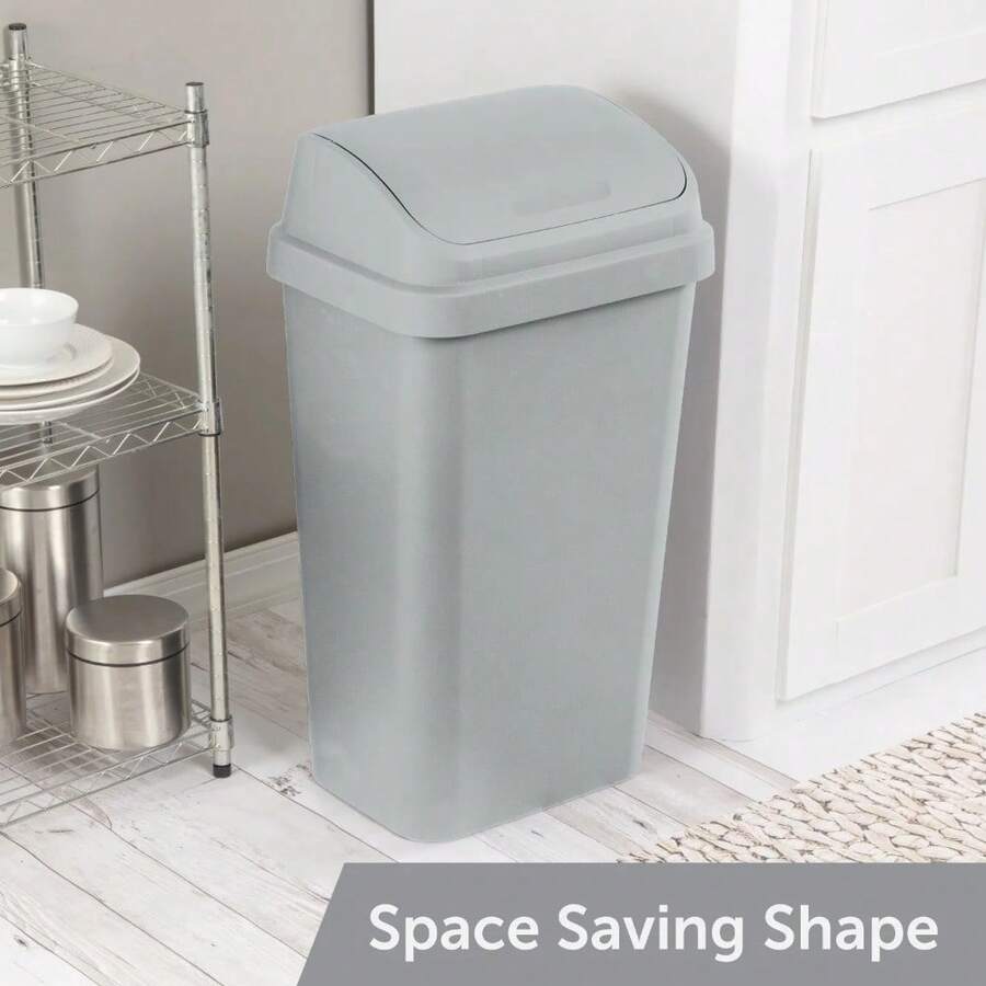 13 Gallon Kitchen Trash Can With Swing Lid Plastic Garbage Bin Light Gray