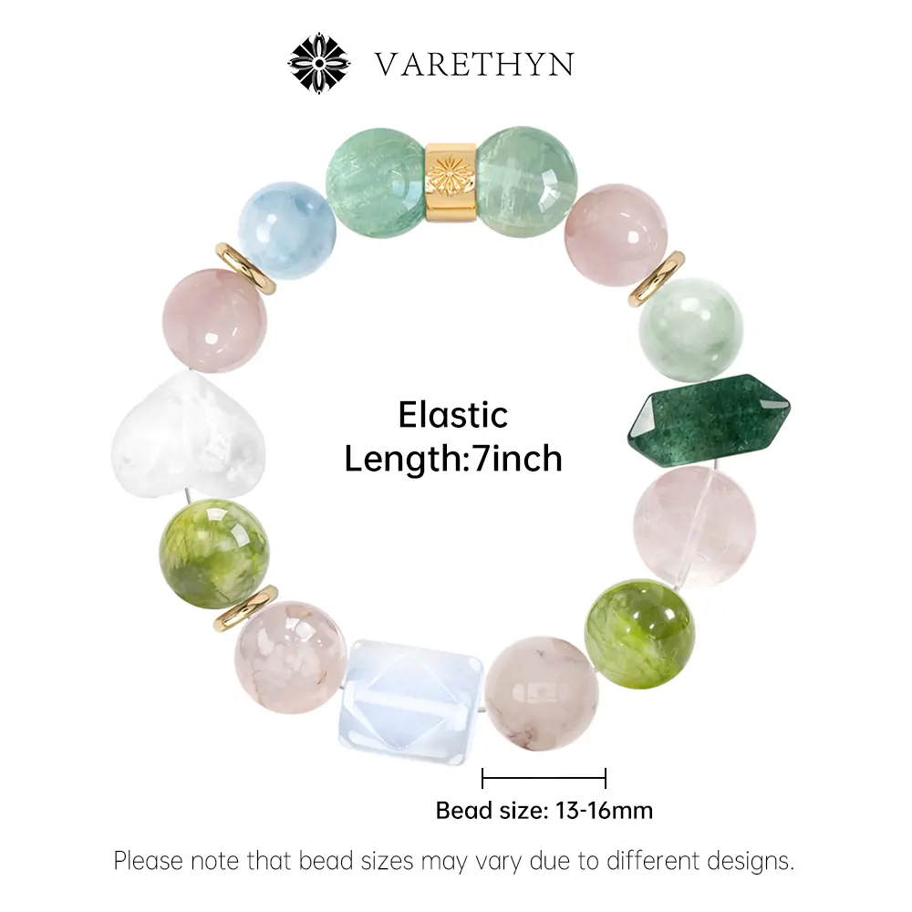 Wonderland Mixed Crystal Energy Bracelet Chunky Morganite Fluorite Jade Opal Clear Quartz Fairycore Jewelry for Her for Women