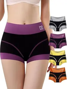 QUASTI 4-Piece High-Waisted Cotton Tummy Control Women's Boxer Briefs Soft Breathable Fabric Panties High Elasticity Full Hip Coverage Womenswear Seamless S-XXL