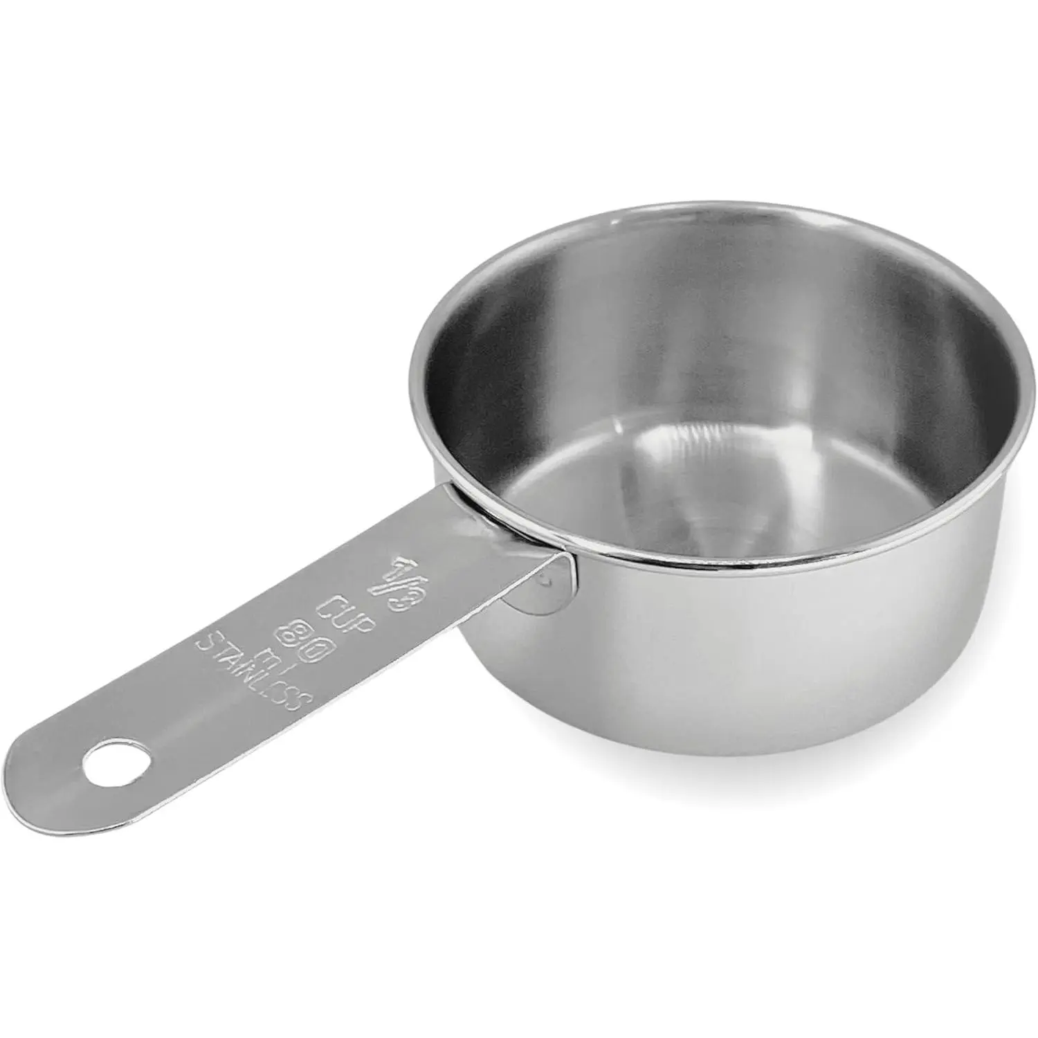 1/3 Cup Stainless Steel Measuring Cup | Sturdy Metal 80 ml | 80 cc | 3 oz | Single Cup for Wet and Dry Ingredients |  for use as 1/3 Cup   Scoop - 1 PK