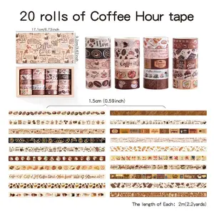 20 Rolls Coffee Theme Washi Tape Set, Writable Decorative Tapes for Scrapbooking, Junk Journal Supplies, Bullet Journaling, Bullet Journaling, 0.6"x79" per Roll