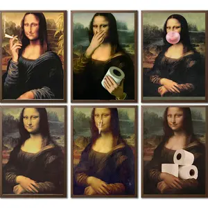 Funny Mona Lisa Bathroom Poster Canvas Wall Art Classic Painting Humorous Toilet Art Retro Quirky Posters Home Decor for Living Room Bedroom Office