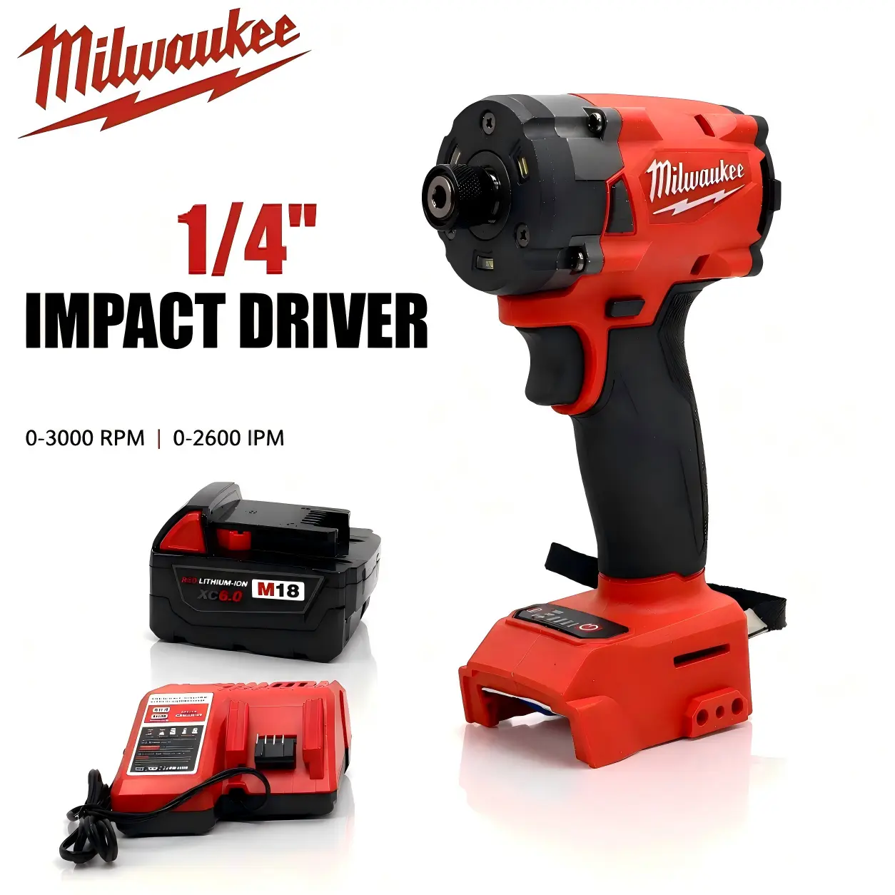 Milwaukee M18 Lithium-Ion Cordless 1/4'' Hex Impact Driver Drill Power Tool, 0-3000 RPM, Batteries Included, Tools for Mechanics, Ideal for Construction & Frame Wood Projects