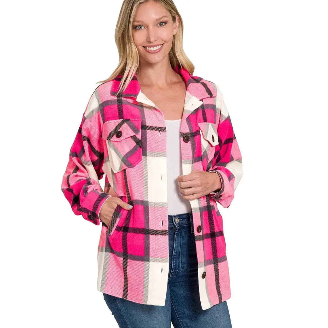 Oversized Plaid Fleece Shacket