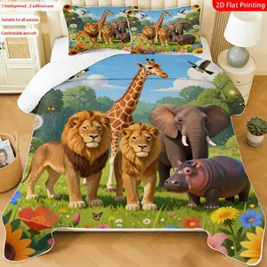 3 pcs, 2D Flat Print Jungle Animal Theme Bedspread Set, Soft and Comfortable, Multiple Sizes Available, Suitable for Gifting and Daily Use, Ideal for Creating a Cozy Home Atmosphere(1 bedspread , 2 pillowcases)