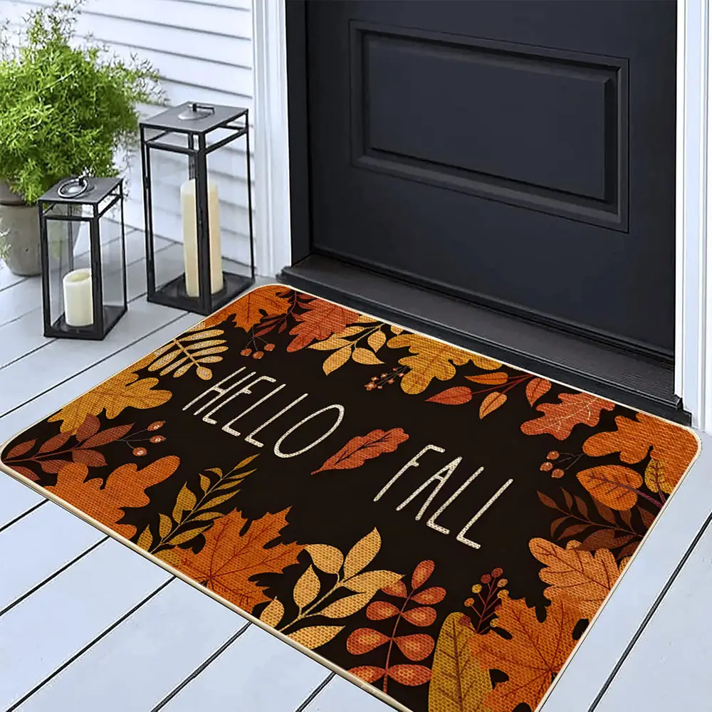Thanksgiving Maple Leaf Area Rug, Durable Non-Slip Low Profile Carpet for Entryway Kitchen Living Room Dining Room Holiday Decor