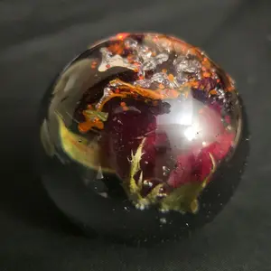 Red Rose Resin Sphere #1 - Clear and Translucent with red glitter rose  Elegant Design