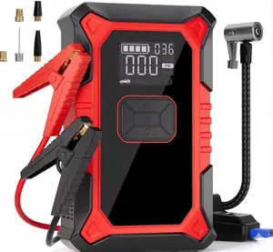 Emergency starter with air compressor, 3000A portable car battery booster (suitable for 9.0L gasoline/6.5L diesel), equipped with a 150PSI auto-shutoff tire inflator, 12V ultra-safe lithium battery emergency starter box Car Tool Kit Car Jack Kit