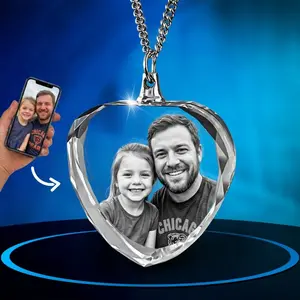 Crystal Photo Necklace, K9 3D Laser Engraved Pendant, Heart & Rectangle Shapes, Personalized Photo Album Keepsake, Custom Portrait & Pet Memory Jewelry, Gift for Birthday, Anniversary, Mom, Dad & Lovers