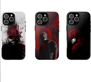 Daredevil Inspired Superhero Phone Case, Dark Red Vigilante Comic Art Design, Matte Shockproof Protective iPhone Case for Fans