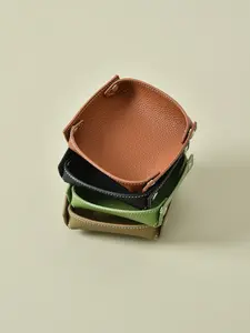 Foldable Storage Basket Key Organizer, Desktop Jewelry Tray, Home Decor Storage, Top-Grain Leather