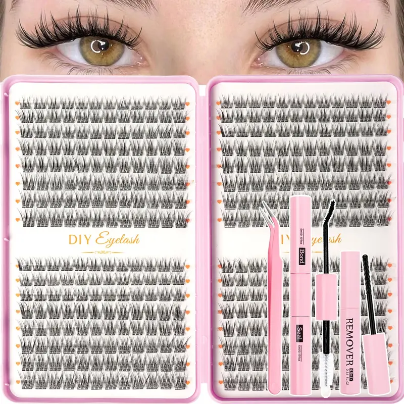 【Black Friday】384-Piece DIY Eyelash Extension Kit, 10–12 mm Natural-Style Lash Clusters with Application Tools, Reusable and Waterproof False Eyelash Set for Easy Home Application