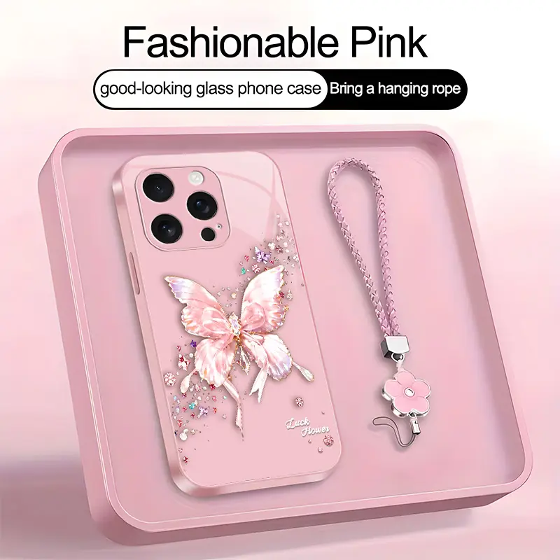 Suitable for [iPhone 16 Pro] Latest high-end phone case，free lanyard included,premium-look butterfly design,buy now and enjoy free shipping！YM99