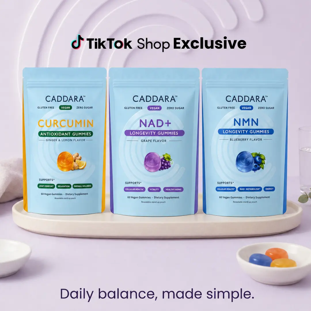 CADDARA Curcumin, NMN & NAD Edible Dietary Vitamin Gummy Supplement - Gluten-Free, Vegan-Safe, Natural Ginger-Infused Formula for Joint Relief & Healthcare Support