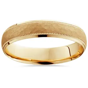Mens 14K Yellow Gold Hammered 5mm Wedding Band