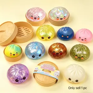 【Blind Box】2026 New Glitter Dumpling Squishy with Steamer Box, Soft Sensory Fidget Steamed Bun Squeeze Tool for Adult Stress & Anxiety Relief