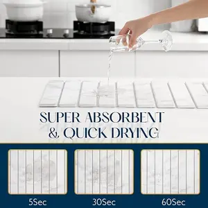 Diatomaceous Earth Dish Drying Mat - 24" * 16" for Kitchen Counter, Super Absorbent, Heat Resistant Dish Drying Mats, Diatomaceous Earth Stone Rack Tableware Mat (White Marble) Coasters Kitchenware