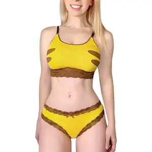 Littleforbig Lacy Trim Women Pikachu Cosplay Costume Nightwear Strap Sleepwear Cami Top Shorts Lingerie Bralette Loungewear Set - I choose You