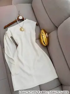 Unique Women's Soft Knit One-Shoulder Fitted Dress with Tie Side Design, Slim-Fit Asymmetrical Neckline Short Dress for Daily and Casual Wear, Fashionable and Stylish Clothes