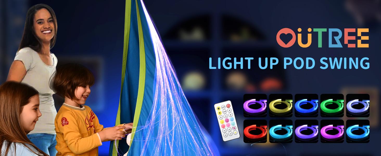 (Summer Turn-Up)OUTREE Light Up Pod Swing with Fiber Optic Light, 16 Lighting Effects, Sensory Swing for Individuals with Sensory Needs, Summer Turn Up & Father's Day Deal