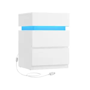 VASAGLE Nightstand with LED Lights, Adjustable Light Colors, Bedside Table, Side Table with 3 Drawers