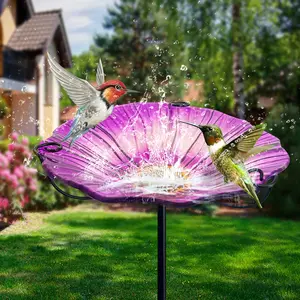 Purple Flower Bird Feeder Iron Container for Courtyard Lawn Yard Garden Park and Zoo Outdoor Decoration