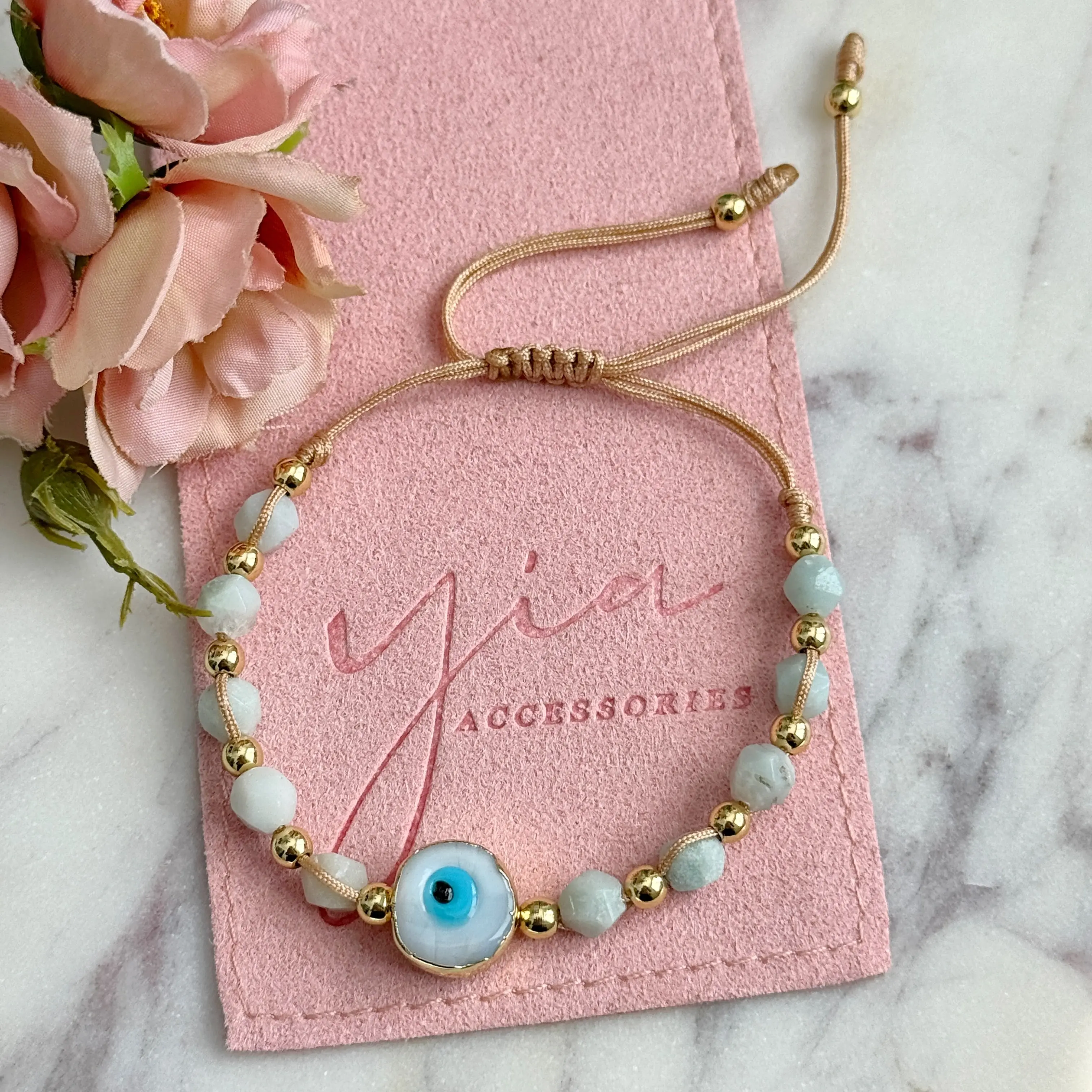 Gold Toned Bangle Jewelry, Inner Light Amazonite Evil Eye Fashion Bracelet - Beaded Bracelet Set for Women's Costume Accessories, Casual