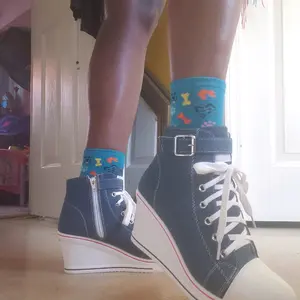 Platform Heel Denim Tennis Shoes