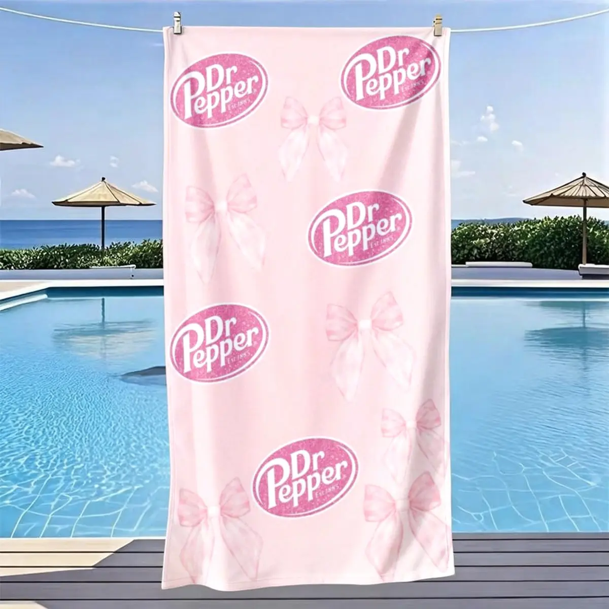 Sweet Cool Girl Style Dr Pepper Bow Beach Towel, Fast Drying Ultra Soft Polyester Fiber, Multi-Purpose Yoga Travel Swim Camping, Design Beach Towel, Quick Drying Towels, Absorbent Towel