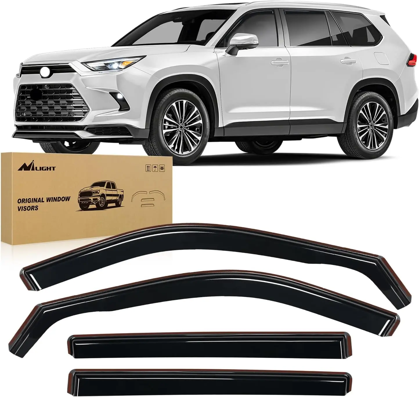 Nilight In-Channel Side Window Visors with Visor Clip, 4PCS Vent Rain Guards for Toyota Highlander 2020-2025, Chrome Trim Car Exterior Auto Accessories, Side Window Visor