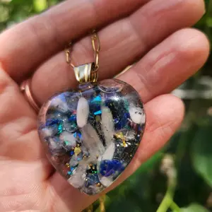 Natural Crystal Heart Necklace - Large Full Moon Enhydro Piezoelectric Crystal Jewelry for Women