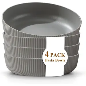Pasta Bowls Set of 4, 37oz Salad Bowls Soup Bowls Large Pasta Serving Bowl Plastic Unbreakable Serving Dishes Dinner Bowls (Grey)