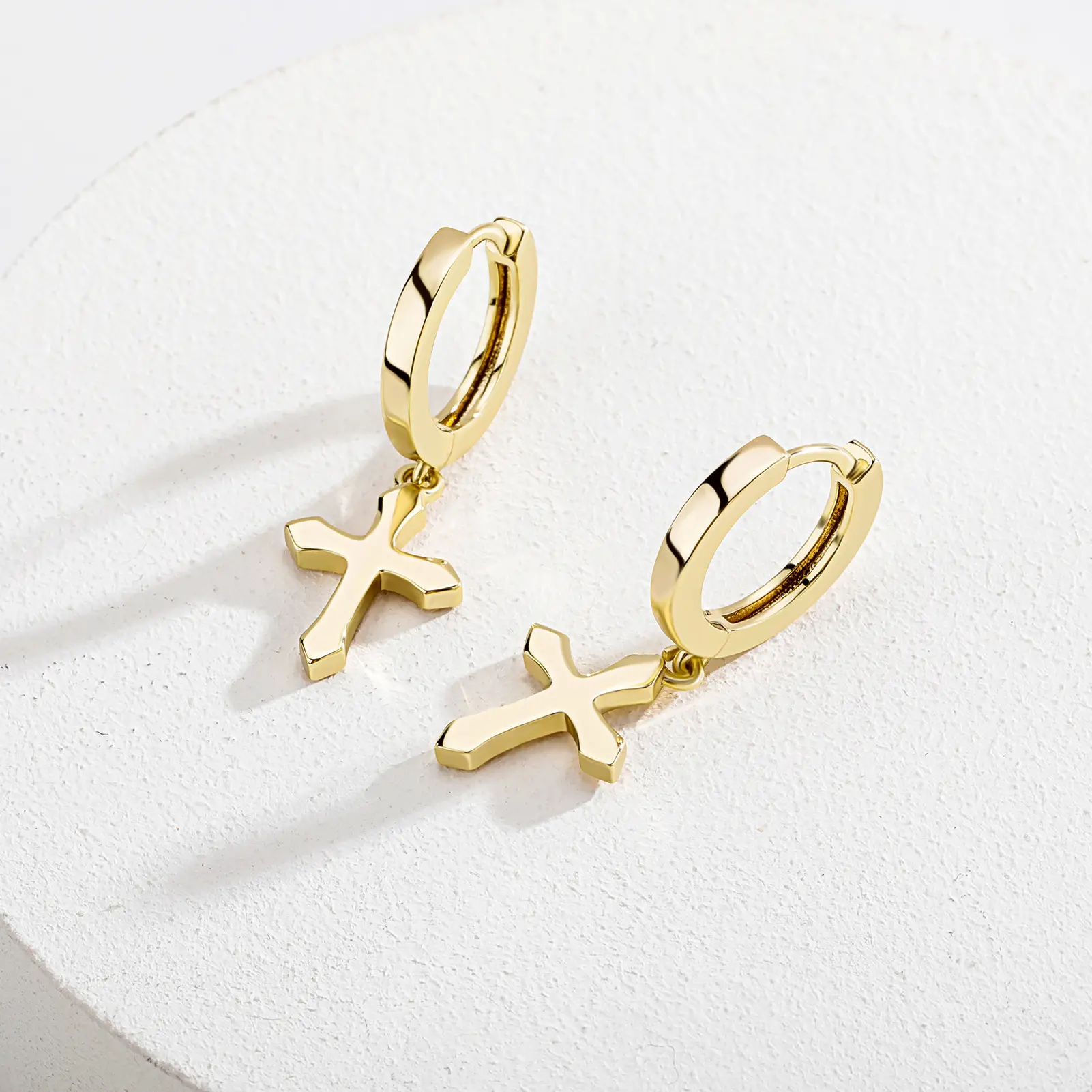 Gold and silver cross pendant earrings, cross earrings, 14k gold cross hoop earrings, pendant earrings, jewelry gifts for women and men