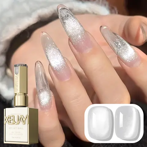 XEIJAYI 1PCS 15ml TPO & HEMA-Free Glossy Ice Crystal Flower Liquid Easy Remove Gel Nail Polish, Ultra-Bright Magnetic Effect, Soak-Off LED Formula, Long Wearing for DIY Nail Art & Care
