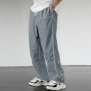 Men's Cross Print Straight-Leg Pants, Vertical Stripe Design with Adjustable Drawstring, Trendy Streetwear Loose Athletic Pants for Daily Casual & Outdoor Activities