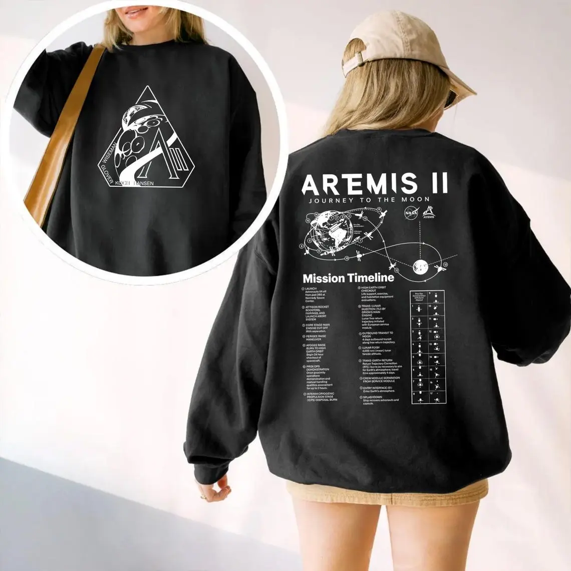 Artemis II Sweatshirt, NASA Moon Mission Timeline Graphic, Space Exploration Crewneck Pullover for Men & Women